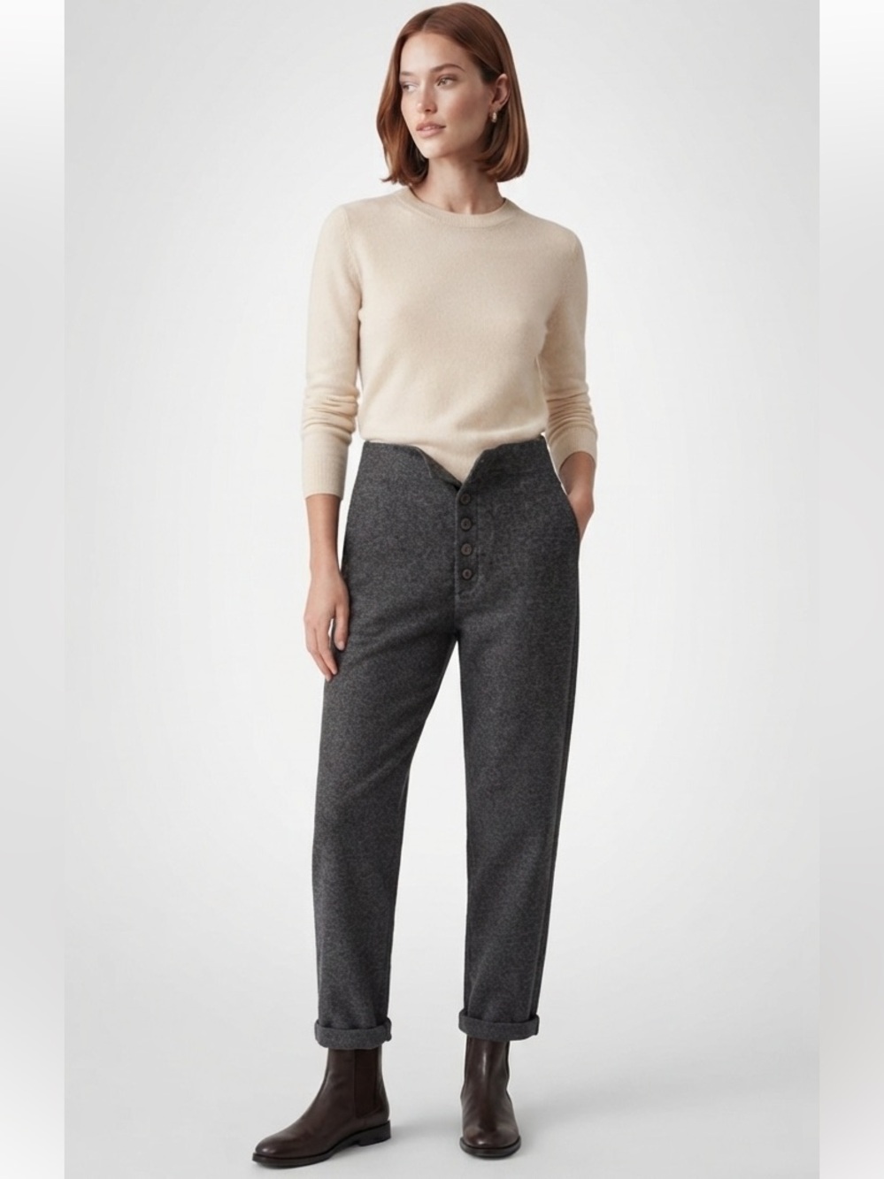 Oak + Fort Highrise Charcoal Gray Button-Front Cropped Pants Size 2